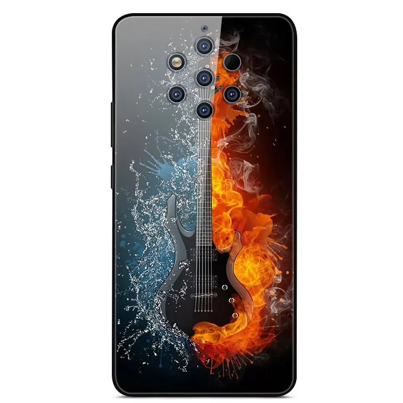 Черный Чехол для Nokia 9 Pure View, окрашенный жесткий стеклянный чехол для Nokia 9 Pureview, силиконовый бампер, закаленное покрытие, Coque - Цвет: Черный