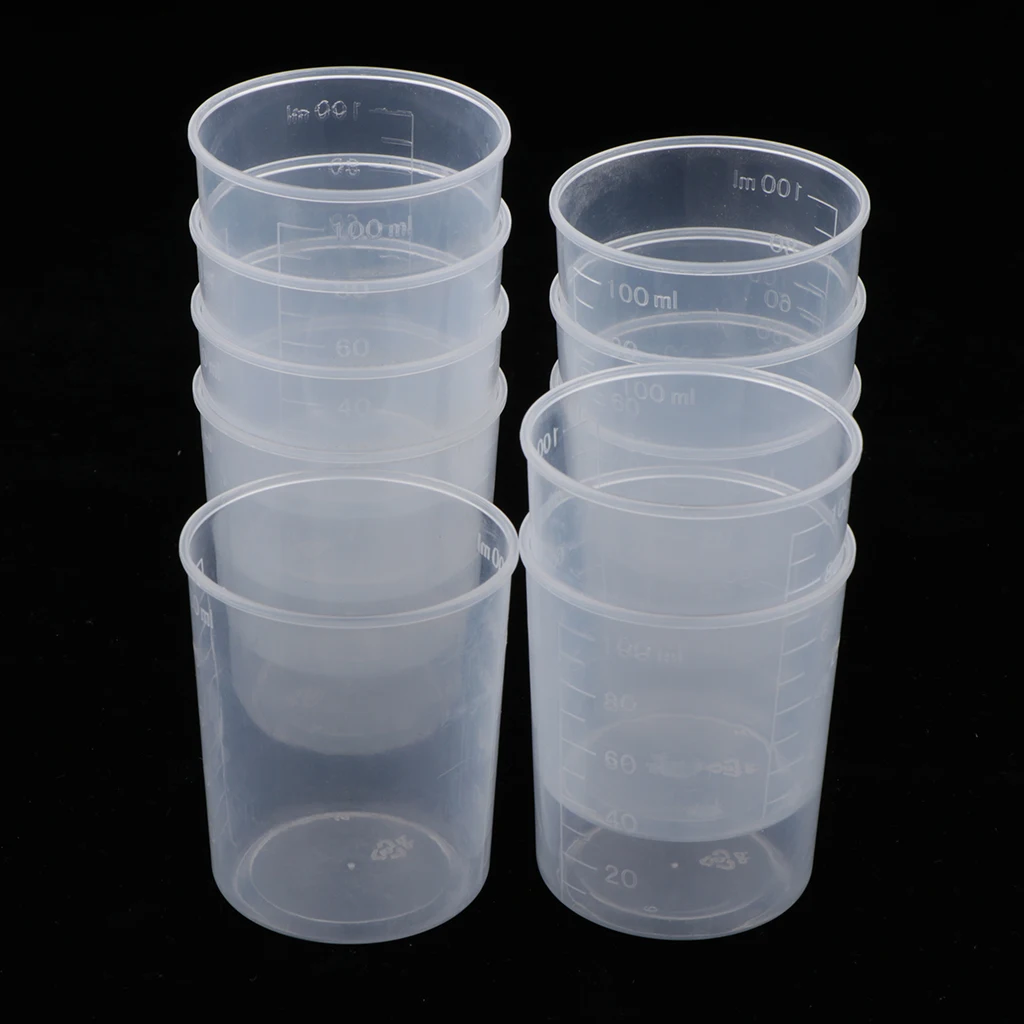 10cs Plastic Graduated Cups Clear Measuring Cups 100ml for Mixing Paint, Stain, Epoxy, Resin