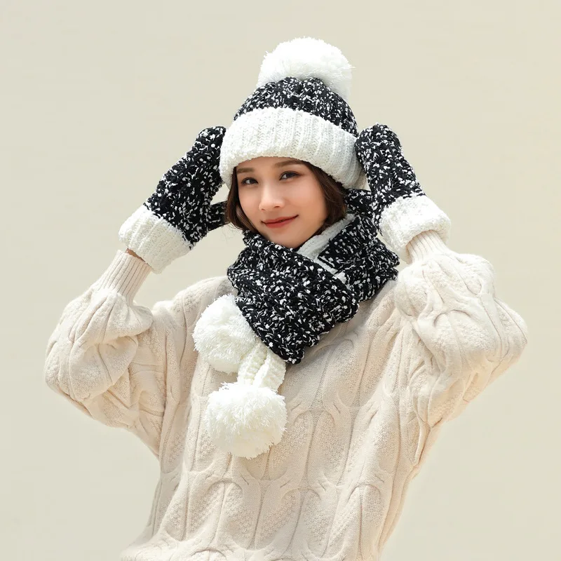 Шарфы шапки перчатки три комплекта зимние шапки оптом и шарф набор для женщин шляпа перчатки набор зимние аксессуары