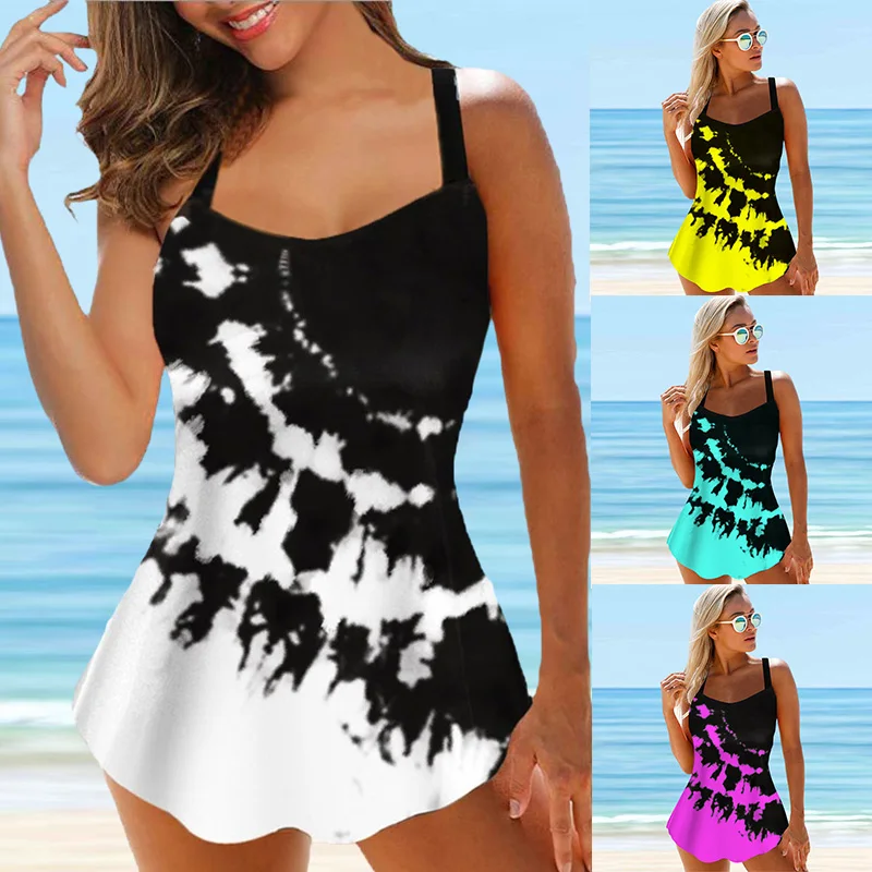 

2022 Женская пляжная одежда больших размеров, купальник-танкини, монокини, купальный костюм, купальные костюмы из двух предметов, женское пляжное платье для плавания с принтом