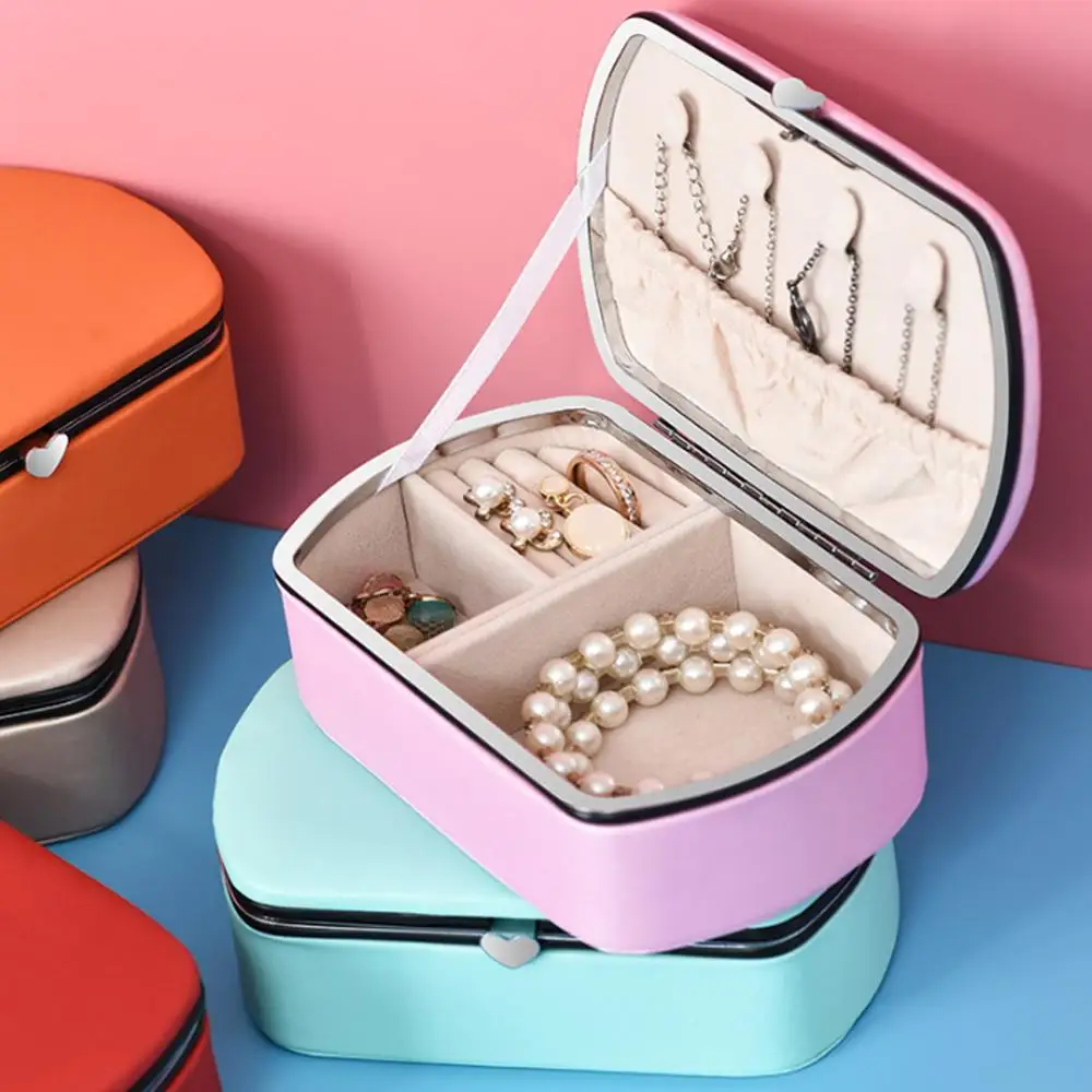 

PU Girl Jewelry Box Organizer Travel Jewerly Storage Box Double-Layer Earing Necklace Ring Box Sundries Organizing Holder Women