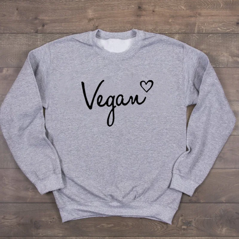 Серый Vegan толстовка женская мода сердце Вегетарианская любовник Пуловер Девушка Tumblr с длинным рукавом Джемперы Crewneck женская одежда Прямая поставка - Цвет: Серый