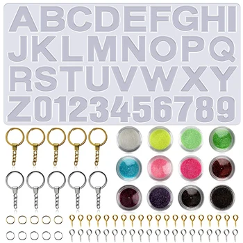 

Resin Silicone Mold, Alphanumeric Silicone Mold, with Glitter Sequins, Key Ring, Eyelet for Epoxy Resin Crafts, Key Chains, Hous