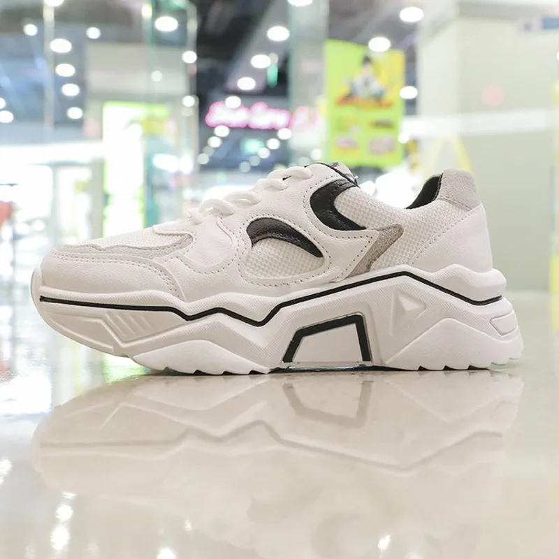 

2019 Women Chunky Fashion Sneakers Female Canvas Shoes Sport Ladies Lace-up Flat Shoes Woman Platform Designer Casual Sneakers