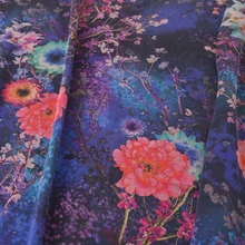 Цифровой струйный полный натуральный шелковый атлас марлевая ткань фиолетовый сад 1,1 метров в ширину