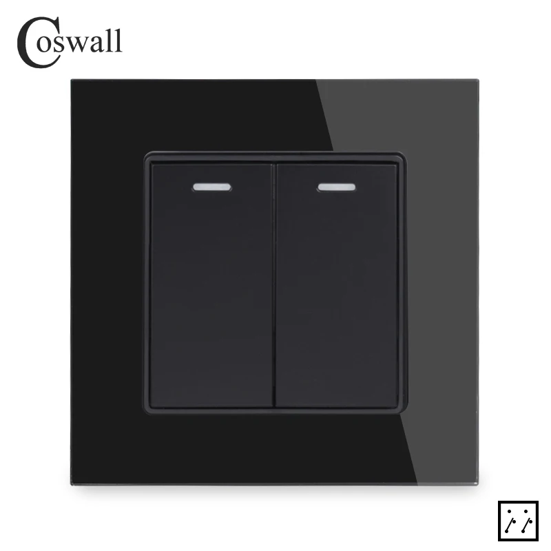 Coswall, панель из закаленного стекла, 2 комплекта, 3 способа, промежуточный переключатель, кроссовер, переключатель вкл/выкл, настенный светильник, переключатель 16A C1 Series