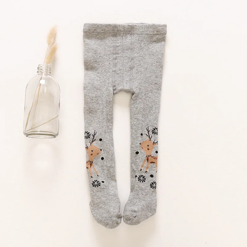 grey deer Детские осенне-зимние колготки на подгузник детские колготки с рисунками животных для маленьких девочек, однотонные хлопковые колготки для новорожденных, детские колготки на возраст от 0 до 24 месяцев - Цвет: grey deer