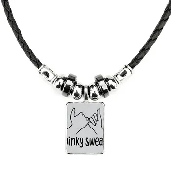 

Black Pinky Swear Personalized Gesture Necklace Handmade Leather Rope Pendant