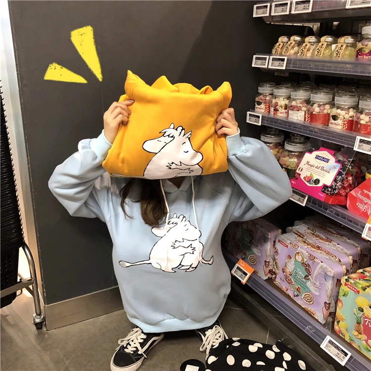 Женские толстовки с капюшоном, с принтом Kawaii, свободные, для студентов, Harajuku, одежда для женщин, плотная, теплая, для отдыха, для девочек, уличная одежда, толстовки