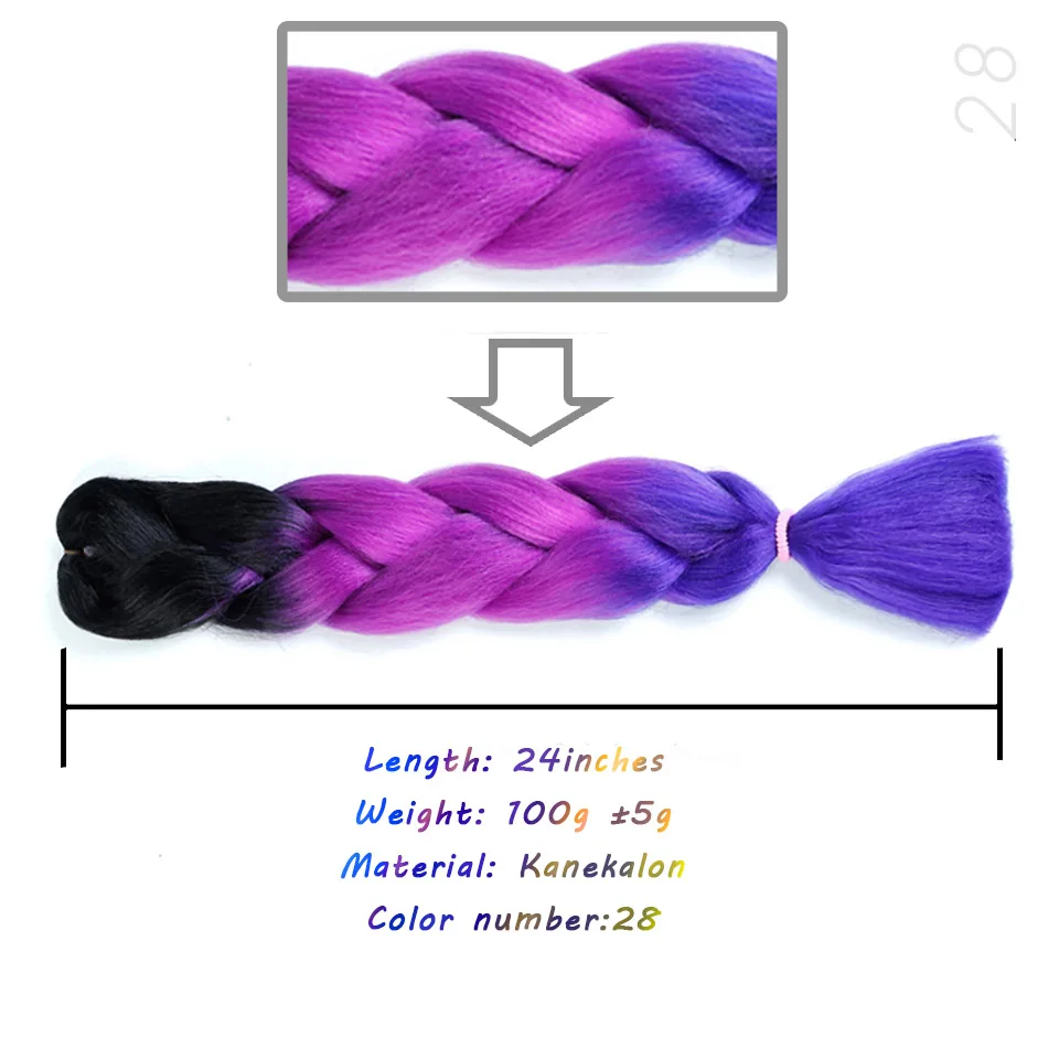 Огромные косы длинные, радужной расцветки, синтетические плетеные волосы, вязанные крючком, светлые, розовые, синие, серые волосы для наращивания, африканские аксессуары - Цвет: Омбре