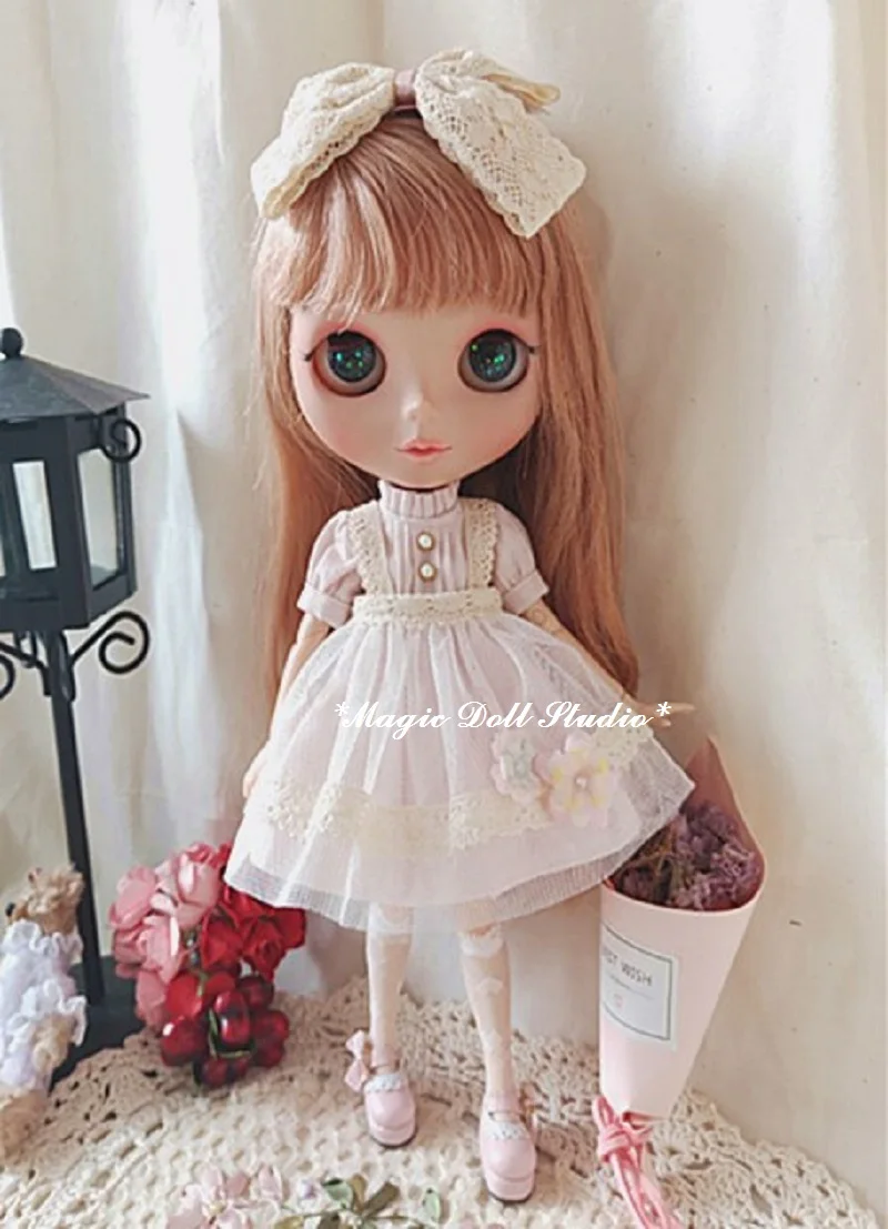 [MG707] горячая Распродажа neoblythe кукла платье# Хлопковое платье, Маскировочная сеть и набор бантиков для волос для neoblythe Кукла Одежда для розничной торговли