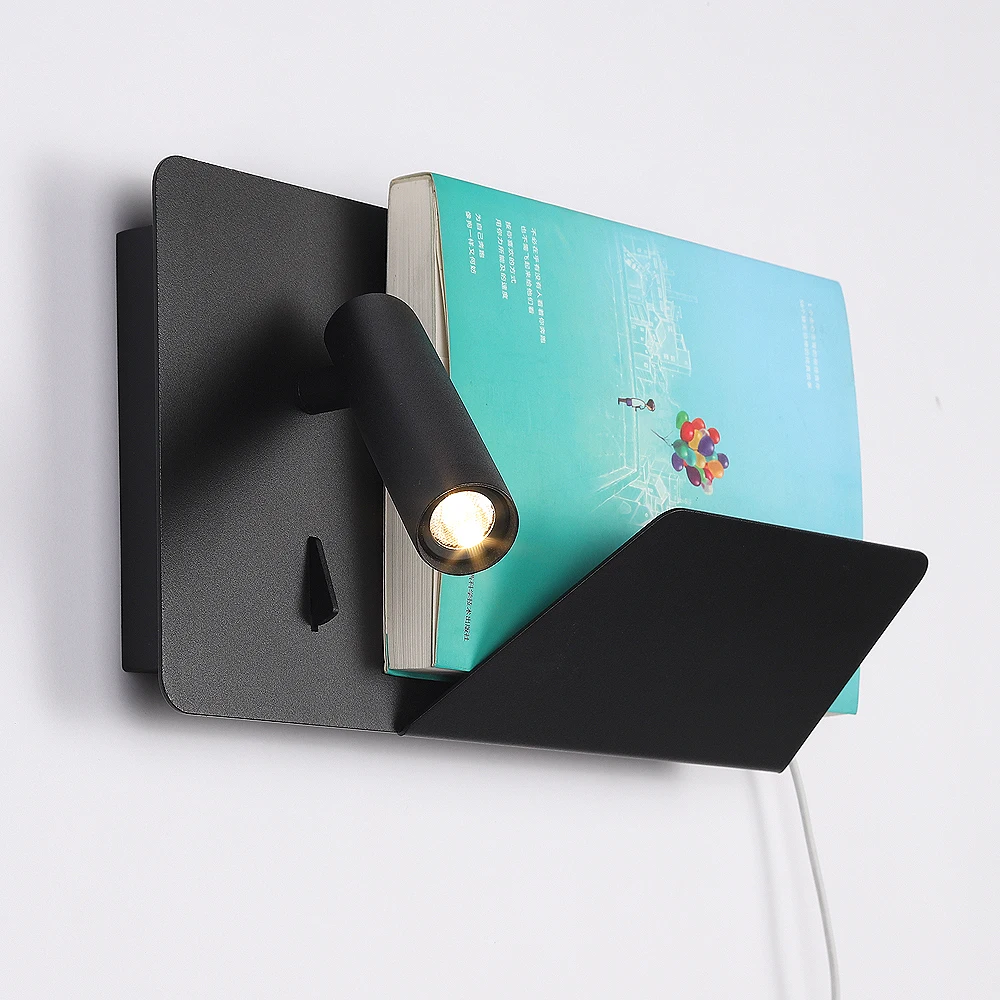 US $56.99 Zerouno wall lamp led book lights bedside headboard bed reading book lamp flexible head usb wireless charger phone shelf lampada