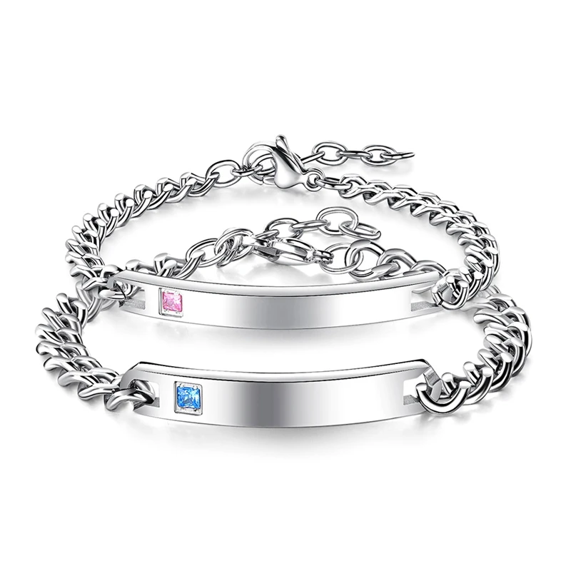 1 Pc Titanium Steel Couple Crystal Bracelet