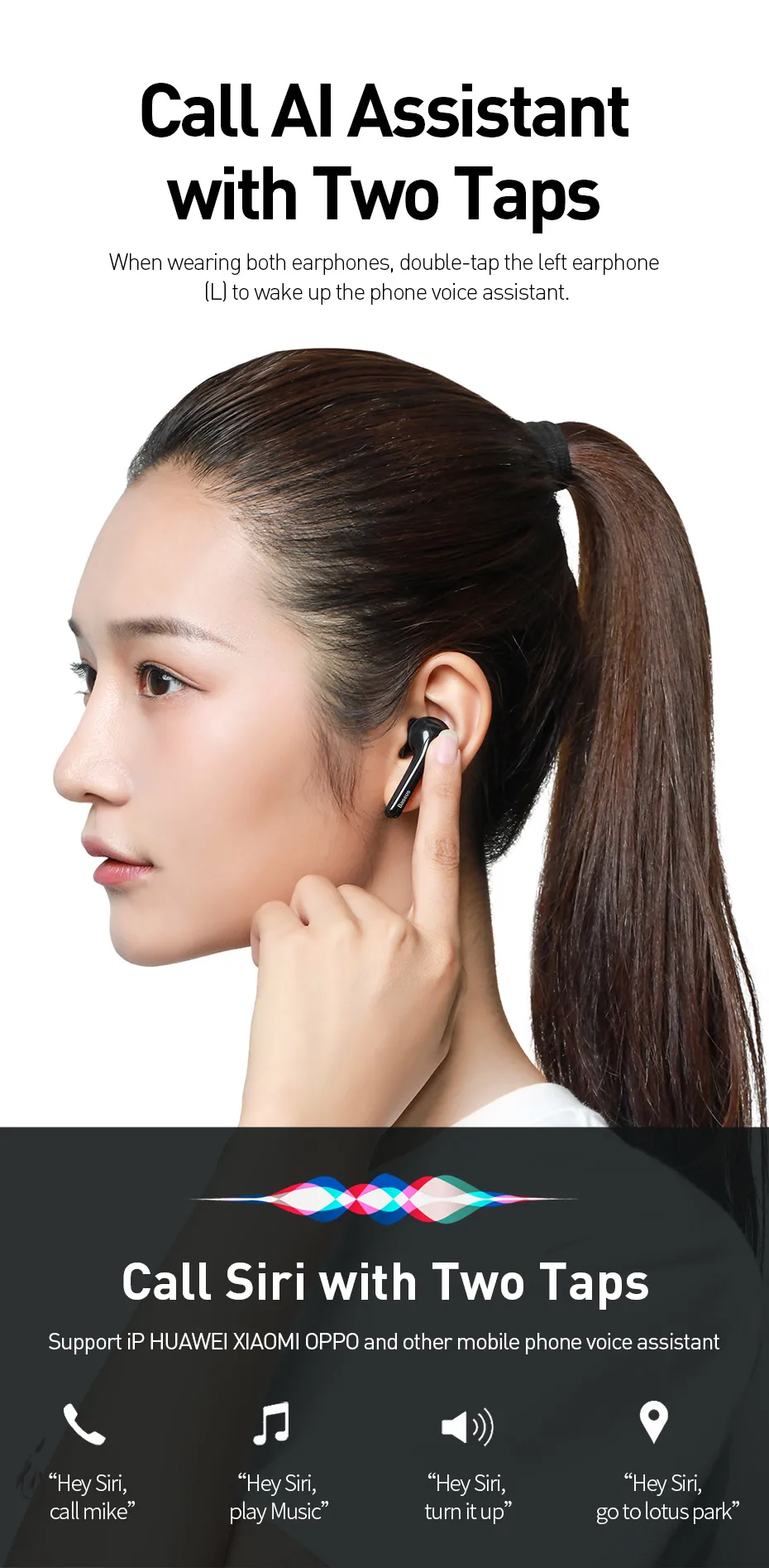 Baseus W07 Bluetooth наушники TWS беспроводные Bluetooth наушники 3D стерео Спортивные Беспроводные наушники с двойным шумоподавлением Mic