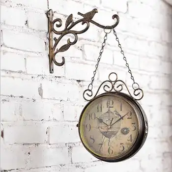 

Double Sided Wall Clock Vintage Outdoor Garden Wall Clocks Metal Retro Round Hanging Watch Living Room Decoration reloj pared