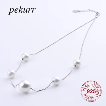 

925 Sterling Silver Big White Shell Pearl Necklaces For Women Accesories Long Box Train Pendants Fashion Jewelry