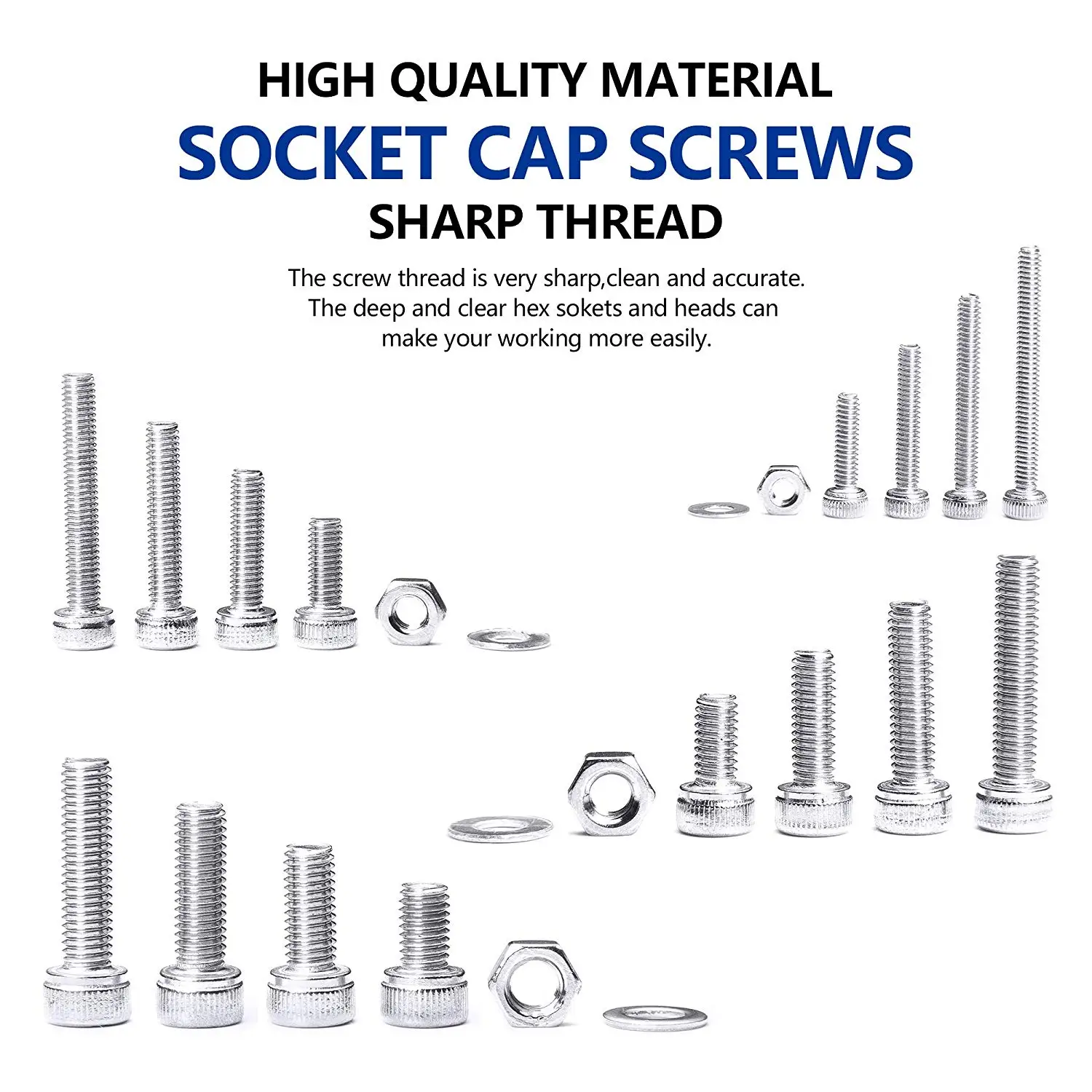 Stainless Steel 18-8 Fully Threaded Extra-large and Thick Flat & Lock Washers Nuts 10 Sets M6-1.00 x 16MM Hex Head Screws Bolts Plain Finish