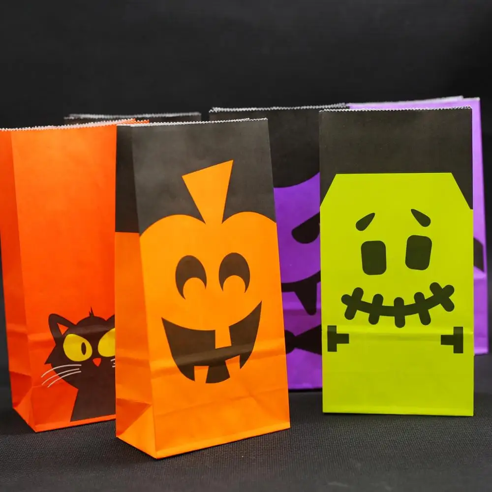 Halloween Snacks Bag Wrapping Supplies Kraft Paper Candy Cookie Bread Nuts For Biscuits Snack Baking Package bag 5pcs | Дом и сад