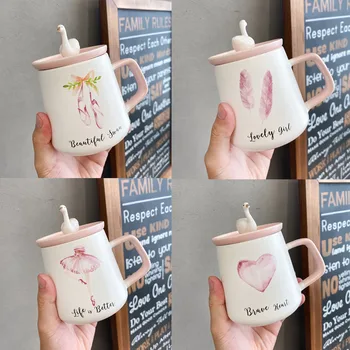 

Ceramic heart Coffee Mug with lid 400ml Swan Tea Cup Unique Gift Mug for Wedding Birthday Party Christmas Gift