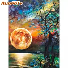 

RUOPOTY Diy Frameless Painting By Numbers Colorful Moon Handpainted on Canvas DIY Gift Home Decor Living room