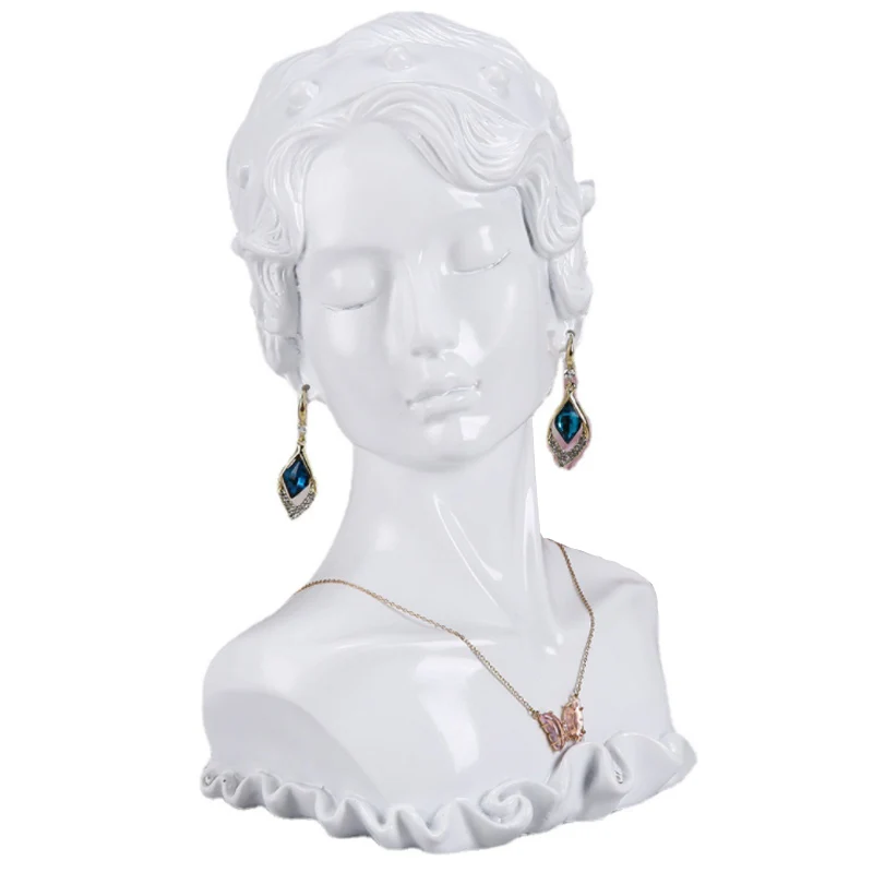 New Style Resin Beautiful Girl Model Earrings Necklace Jewellery Stand Gem Lightbox Spectacles Necklace Display Wholesale