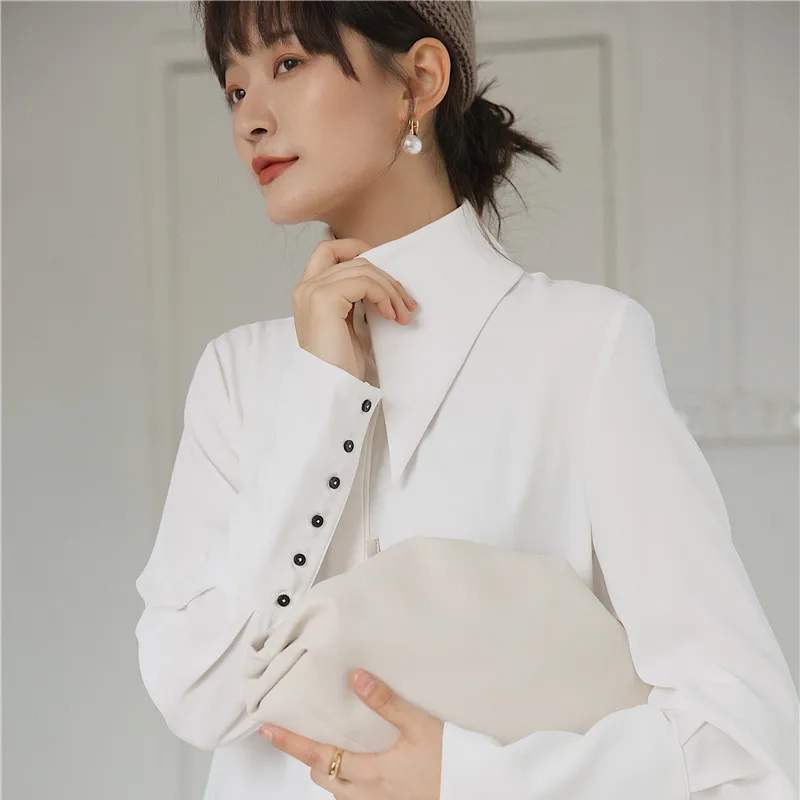  CBAFU high quality runway white women blouse loose vintage ladies tops lantern sleeve button women 