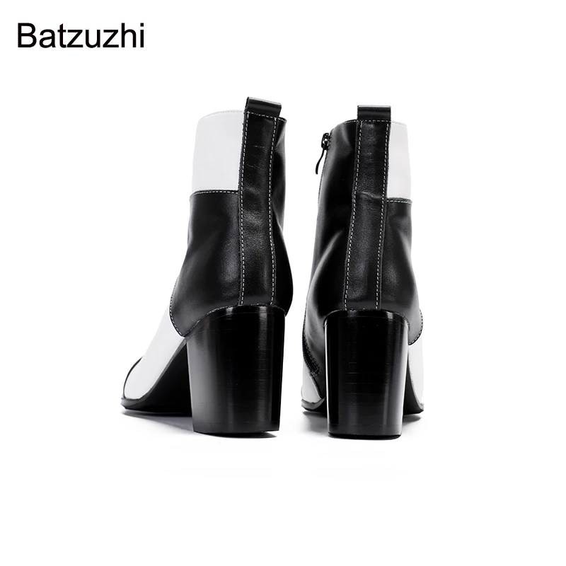 Batzuzhi British Style New Men Shoes Pointed Toe Black White Genuine Leather Boots Ankle Men for Knight/Party and Wedding, 38-46