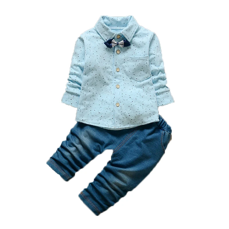 

Cool Dotted Shirt and Pants Set for Baby Boy Front Buttons Autumn Two-piece Formal Leisure Trousers Top Suit