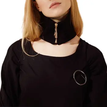 

Womens Winter Choker Geometric Ring Zipper Ribbed Knit Neck Warmer Scarf