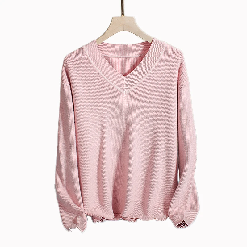 Wixra теплые свитера и пуловеры с длинным рукавом мягкий v-образный вырез женский вязаный свитер женские джемперы осень зима - Цвет: Pink