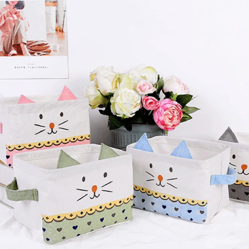Японский стиль кошка стоячие уши водонепроницаемый тканевая корзина для хранения настольная корзина для хранения косметики маленькая корзина для хранения одежды