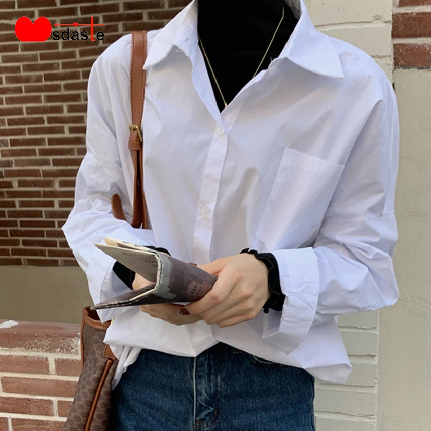 

Blouses and Tops for Women Korean Blusas Turn-down Collar Long Sleeve Plus Size Solid Lady Casual Basic Shirt Woman Loose Blouse