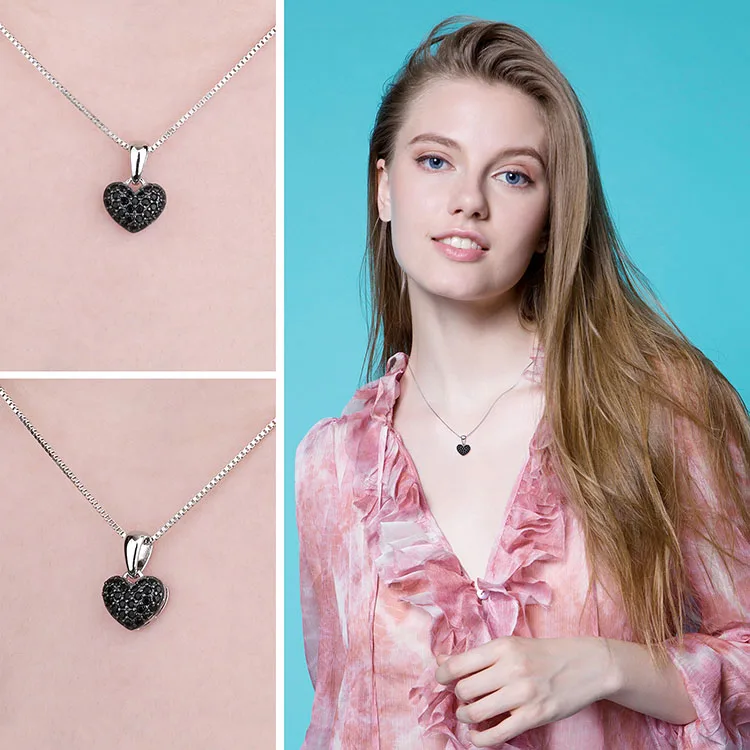 JPalace сердце натуральный черный Шпинель кулон ожерелье 925 драгоценные камни из стерлингового серебра Колье массивное ожерелье для женщин без цепи