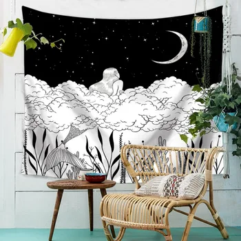 

Modern Art Tapestry Wall Hanging Black White Abstract Sketch Painting Home-Decor