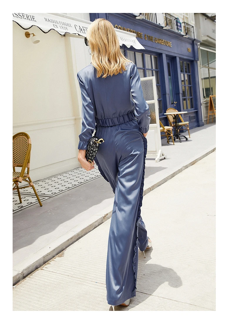 9.27 High quality Empire wide leg pants suit women New Autumn loose temperament ruffles two piece set