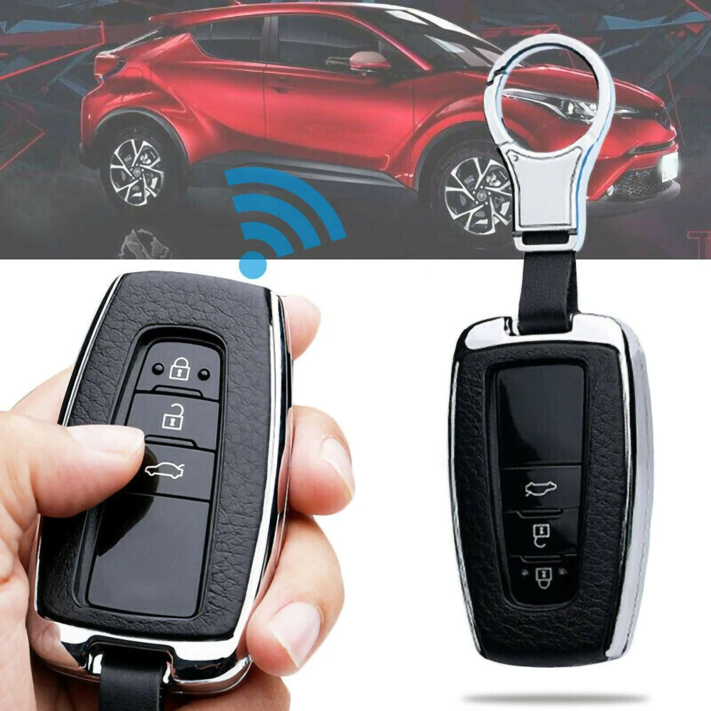 

For Toyota Camry CHR RAV4 Avalon Hybrid 2019 Prius Prime 2017-2018 Leatherette Car Key Case Cover W/ Keychain Accessories