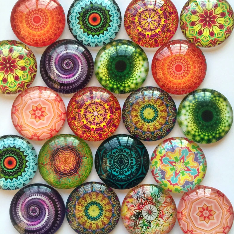 Geomatric Pattern Round Photo Glass Cabochons Domed 12 18 20mm Jewelry Findings