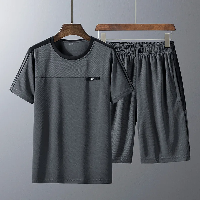 

2020 Men Summer Clothing Short Sleeved T Shirt Tracksuit Sets Patchwork Sweat Suits Jogger Shorts Casual Male Two Piece Hombre