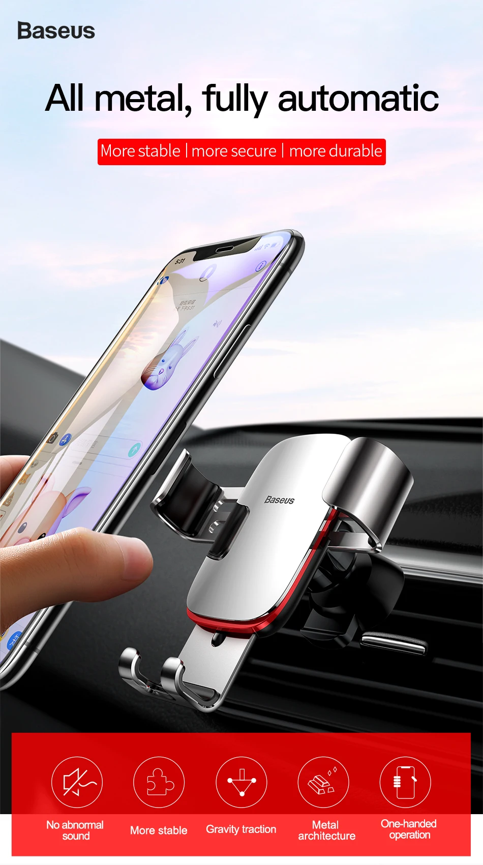 adjustable phone stand Baseus Air Outlet Phone Holder In Car Auto-locked Gravity Car Holder Universal Phone Holder Stand Mount For iPhone 11 Pro X Xs 7 mobile stand for car