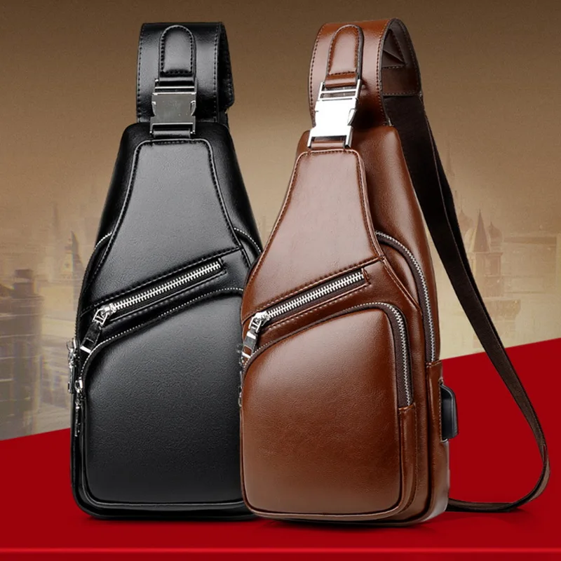 

Litthing Men's Crossbody Bags Men's USB Chest Bag Designer Messenger Bag Leather Shoulder Bags Diagonal Package Back Pack Travel