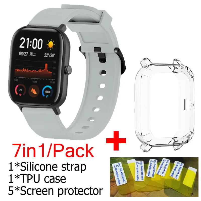 7в1 для Xiaomi Huami Amazfit GTS ремешок мягкий силиконовый ремень умный ремешок для часов браслет+ ТПУ чехлы накладки+ Защитная пленка для экрана - Цвет: 13
