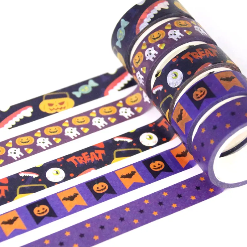 Pegatinas de calabaza, dulces, fantasma, cintas Washi de Halloween, cintas adhesivas de papel para álbum de recortes, suministros escolares, regalo, 1 Uds.