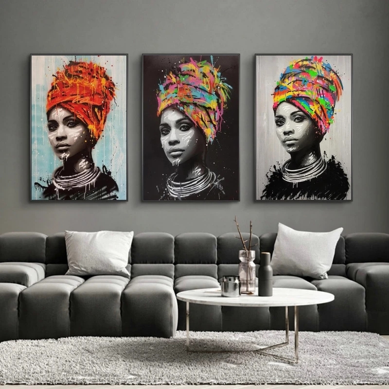 

African Woman Nude Canvas Paintings On The Wall Art Posters And Prints Black Girl Graffiti Art Pictures Home Wall Decoration