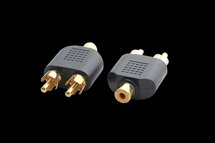 New 1RCA Female to 2RCA Male Adapter AV Audio Video Plug RCA Female to Male RCA Y Splitter Cable Black for PC HDTV MP3/4/5