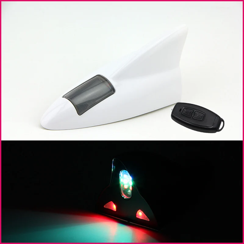 

Car Shark Fin Antenna Light Solar Power Shark Fin 12 LED Warning Light With Remote Control