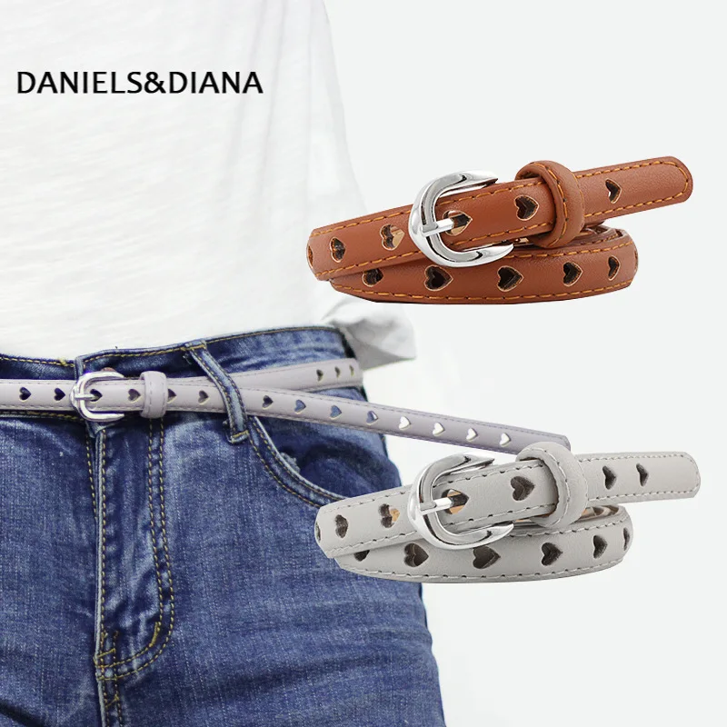 

1pc 2.3*105-120cm Women 2nd Layer Cowskin Pin Buckle Belt Female Love Heart Hollow Decorative with Jeans Corst Belt YK656