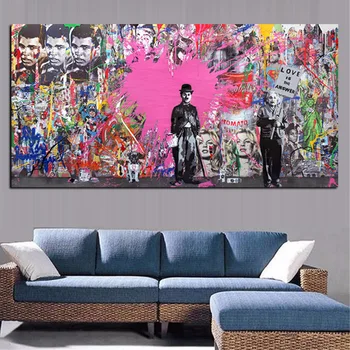 

Abstract Canvas Painting Graffiti Wall Art Chaplin and Einstein Posters and Prints Wall Pictures for Living Room Bedroom Wall