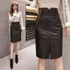 REALEFT 2022 Autumn Winter OL Elegant Pencil Midi Skirts High Waist Black PU Leather Split Sheath Wrap Skirts with Belt Female ► Photo 2/6