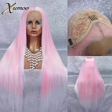 Long Bone Straight Ombre Pink Synthetic Lace Front Wig Cosplay Party Drag Queen Dark Pink White Wigs For Black Women