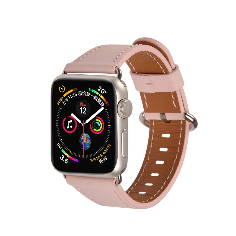 Новейший цветной ремешок из натуральной кожи для apple watch 44 мм 40 мм 42 мм 38 мм браслет для часов iwatch 5 4 3 2 1 Аксессуары - Цвет ремешка: Pink